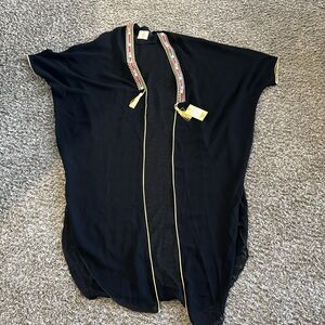 Black Kimono with Embroidered Trim